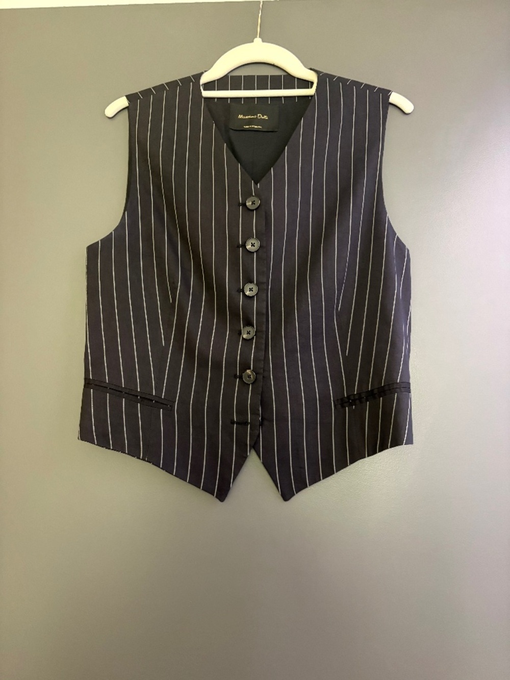 Massimo Dutti Pinstriped Co-Ord Vest, NAVY BLUE,size M